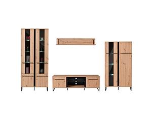 Homestyle4u 2213 Lot de 4 murs de salon complets en bois de chêne, meuble salon rangement