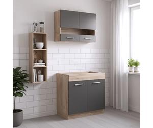 Homestyle4u 2324 Bloc de cuisine encastrable en chêne et bois de chêne Gris 80 cm