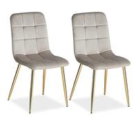 Homestyle4u 2333 Lot de 2 chaises de salle à manger, rembourrées, en velours, pour salon, cuisine, beige, crème, doré