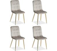 Homestyle4u 2334 Lot de 4 chaises de salle à manger, rembourrées, en velours, pour salon, cuisine, gris clair, doré