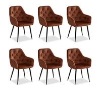 Homestyle4u 2347 Lot de 6 chaises de salle à manger en velours avec accoudoir Marron