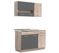 Homestyle4u 2359 Bloc de cuisine en chêne et bois de chêne Gris 120 cm