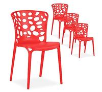 Homestyle4u 2460 Lot de 4 chaises de jardin empilables en plastique résistant aux intempéries Rouge