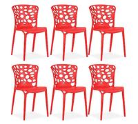 Homestyle4u 2461 - Lot de 6 chaises de jardin empilables - En plastique - Moderne - Rouge