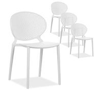 Homestyle4u 2471 Lot de 4 chaises de jardin empilables en plastique Blanc Résistant aux intempéries