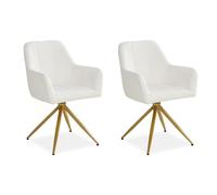 Homestyle4u 2730 - Lot de 2 chaises rembourrées pivotantes avec accoudoirs - Beige bouclé doré