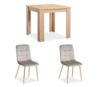 Homestyle4u 2753 Meubles de Salle à Manger, Ensemble avec 2 Chaises Rembourrées en Velours Crème 80 x 80 cm