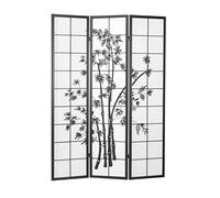 Homestyle4u 3 pan Pliante modèle de cloison - cloison Bois Shoji en Noir avec du Bambou - Salle écran