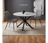 Homestyle4u 3084 - Ensemble de 3 pièces - Table ronde de 110 cm et 2 chaises rembourrées grises - Ensemble moderne pour salle à manger et cuisine avec structure en métal