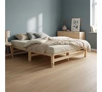 Homestyle4u 3165 Lit en bois de pin massif avec matelas et sommier à lattes, design naturel, lit double en bois, 120 x 200 cm, 120 x 200 cm