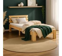 Homestyle4u 3196 Lit simple en bois de pin 90 x 200 cm avec matelas et sommier à lattes naturel