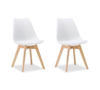 Homestyle4u 3341 Lot de 2 chaises de salle à manger, en plastique, avec pieds en bois, design moderne, style scandinave, blanches