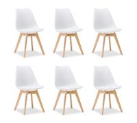Homestyle4u 3343 Lot de 6 chaises de salle à manger, de cuisine, de salle à manger, de style scandinave, en plastique, avec pieds en bois, design moderne Blanc
