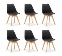 Homestyle4u 3346 Lot de 6 chaises de salle à manger, de cuisine, en plastique, pieds en bois, modernes, minimalistes et noires, pour 6 personnes