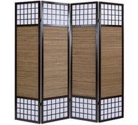 Homestyle4u 4 pan Diviseur de pièce paravent taille spéciale 2 m de hauteur - bois diviseur Shoji avec bambou au riz brun blanc G