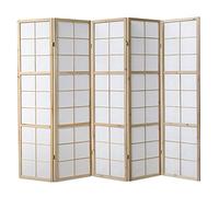 Homestyle4u 5 pan diviseur de pièce écran Pliant - Bois diviseur Shoji en Papier de Riz Blanc Naturel