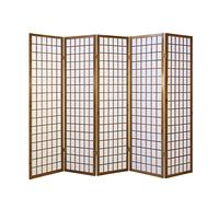 Homestyle4u 5 pan diviseur de pièce écran Pliant - Bois diviseur Shoji en Riz Brun Blanc