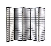 Homestyle4u 5 pan diviseur de pièce écran pliant - bois partition Shoji en riz noir blanc