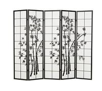 Homestyle4u 5 pan Pliante modèle de cloison - cloison Bois Shoji en Noir avec du Bambou - Salle écran