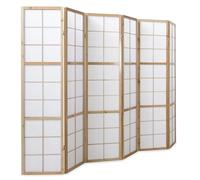 Homestyle4u 6 pan diviseur de pièce écran Pliant - Bois diviseur Shoji en Papier de Riz Blanc Naturel