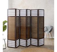 Homestyle4u 6 pan diviseur de pièce écran Pliant - diviseur de Shoji Bois avec du Bambou dans Le Riz Brun Blanc