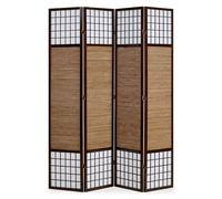 Homestyle4u 876, 4 pan Diviseur de pièce paravent Taille spéciale 2 m de Hauteur - Bois diviseur Shoji avec Bambou au Riz Brun Blanc