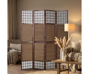 Homestyle4u 876, 4 pan Diviseur de pièce paravent Taille spéciale 2 m de Hauteur - Bois diviseur Shoji avec Bambou au Riz Brun Blanc