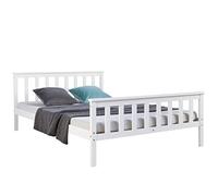 Homestyle4u 890, Lit en Bois Blanc 140x200 cm Lit Double Cadre de lit avec sommier à Lattes en Bois de pin