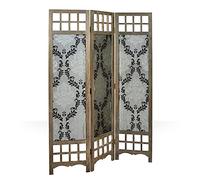 Homestyle4u 976 - Paravent en bois et tissu - 3 pièces - Design baroque - Marron et gris