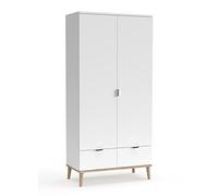 Homestyle4u Armoire de Rangement 2 Portes en Bois Blanc 180x90x55cm
