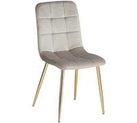 Homestyle4u Chaise de salle à manger rembourrée en velours gris clair doré | Fauteuil rembourré avec housse en velours et pieds dorés pour salle à manger, salon et bureau à domicile