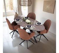 Homestyle4u Ensemble de salle à manger ovale en métal - Ensemble de 4 chaises rembourrées - Marron Bouclé - 4 personnes