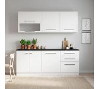 Homestyle4u Kitchenette 3164 - 200 cm - Blanc et noir - Meuble de cuisine avec plan de travail, lave-vaisselle - Armoires suspendues - Grand espace de rangement sans appareils électriques - Idéal pour