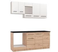 Homestyle4u Kitchenette sans appareils électriques - 180 cm - Chêne artisan - Blanc - Meuble bas - Plan de travail - Armoires suspendues