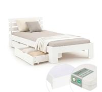 Homestyle4u Lit 90 x 200 cm avec sommier à lattes, blanc, lit simple