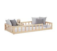 Homestyle4u Lit de sol, 90 x 200 cm, naturel, Montessori avec protection anti-chute, sommier à lattes, pour enfant