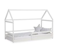 Lit Enfant 90x200 cm Blanc | Lit Cabane avec Barrière de Sécurité | Montessori | Lit Simple | avec Sommier | Bois
