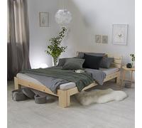 Homestyle4u Lit Double 160x200 avec sommier à Lattes Cadre de lit en Bois de pin Massif