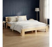 Homestyle4u Lit double en bois naturel 160 x 200 cm avec sommier à lattes et 2 matelas de 80 x 200 cm - Lit massif en bois de pin naturel robuste et moderne - Article 3197