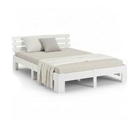 Homestyle4u Lit en Bois 180x200 cm Blanc - Lit Double avec 2 Matelas à Ressorts - Massif