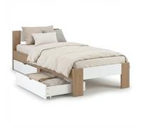 Homestyle4u Lit en bois 90 x 200 cm avec 2 tiroirs - Lit simple en pin massif non traité, lit de rangement avec sommier à lattes et coffre de lit