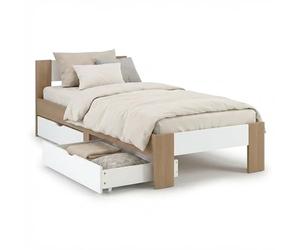 Homestyle4u Lit en bois 90 x 200 cm avec 2 tiroirs - Lit simple en pin massif non traité, lit de rangement avec sommier à lattes et coffre de lit
