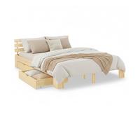 Homestyle4u Lit en bois, avec 2 tiroirs, 160 x 200 cm, naturel, lit double, en pin massif, avec sommier à lattes, espace de rangement pour chambre à coucher et chambre d'amis, lit massif, article 3200