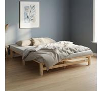 Homestyle4u Lit en bois de pin 160 x 200 cm avec sommier à lattes, cadre de lit futon, 160 x 200 cm, en bois massif naturel non traité