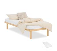 Homestyle4u Lit en bois de pin massif 90 x 200 cm avec matelas et sommier à lattes, cadre de lit en bois de pin massif, lit simple, article 3129