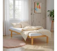 Homestyle4u Lit en bois de pin massif 90 x 200 cm avec matelas et sommier à lattes, cadre de lit en bois de pin massif, lit simple, article 3129