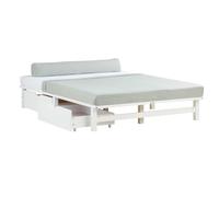 Homestyle4u Lit en bois massif 140 x 200 cm avec matelas et tiroirs - Lit en bois de pin avec espace de rangement - Blanc