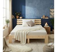 Homestyle4u Lit en bois massif 180 x 200 cm avec sommier à lattes, lit double en pin avec 2 matelas