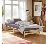 Homestyle4u Lit en bois massif 90 x 200 cm avec matelas - Sommier à lattes - Cadre de lit en pin naturel - Lit simple