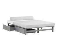 Homestyle4u Lit en palettes 140 x 200 cm avec matelas en bois de pin massif avec tiroir de lit Gris